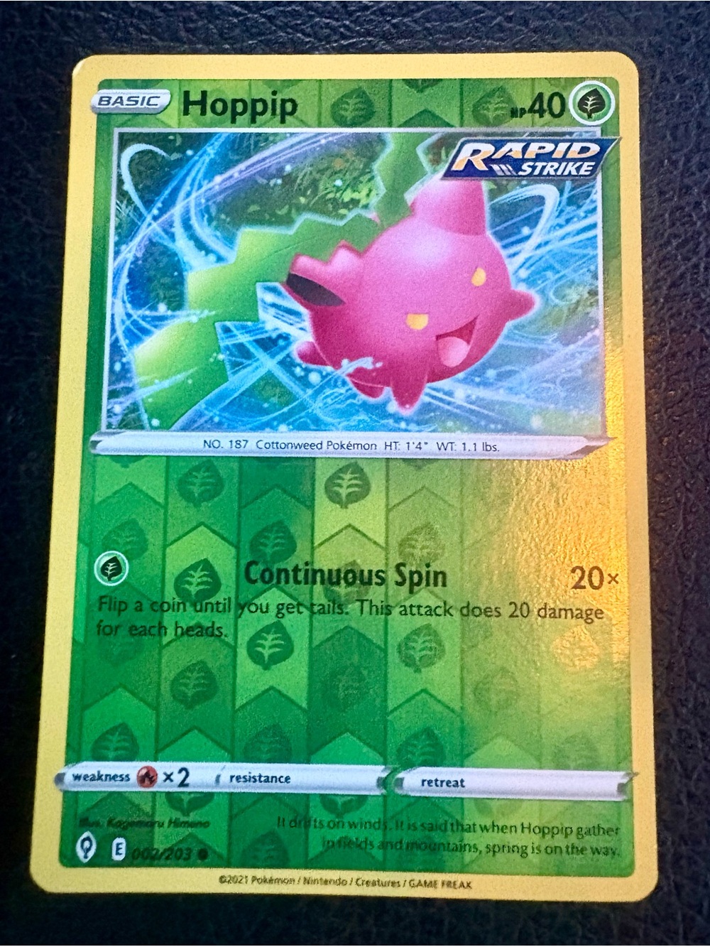 Pokemon Hoppip Card — Green and Pink Artwork